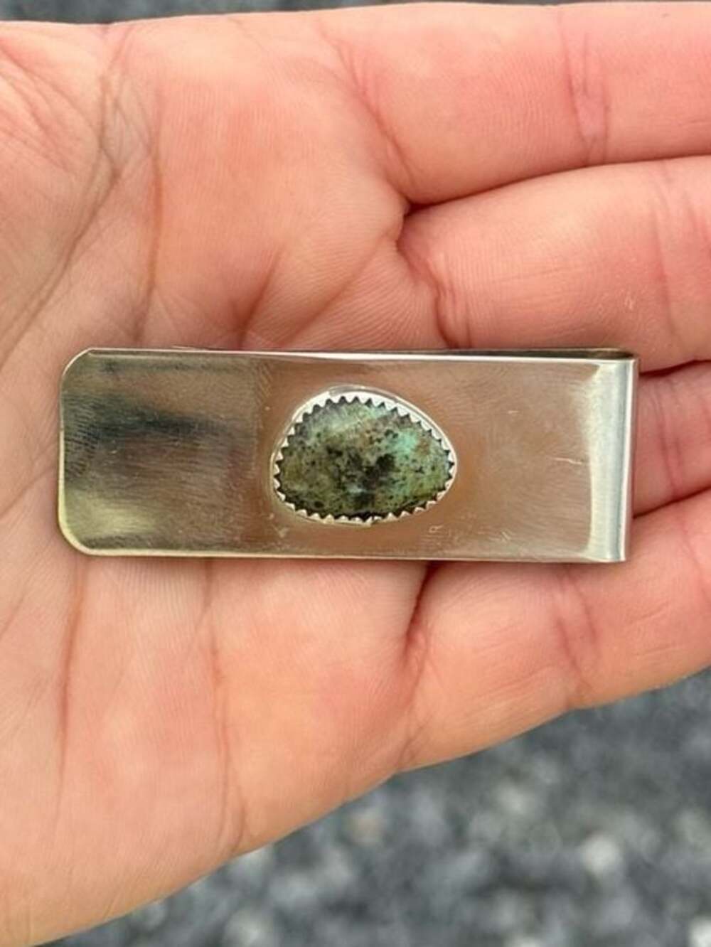Dorothy Yazzie Navajo Handmade SS Kingman Turquoise Money Clip